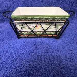 Decorative Ceramic Basket with Metal Frame